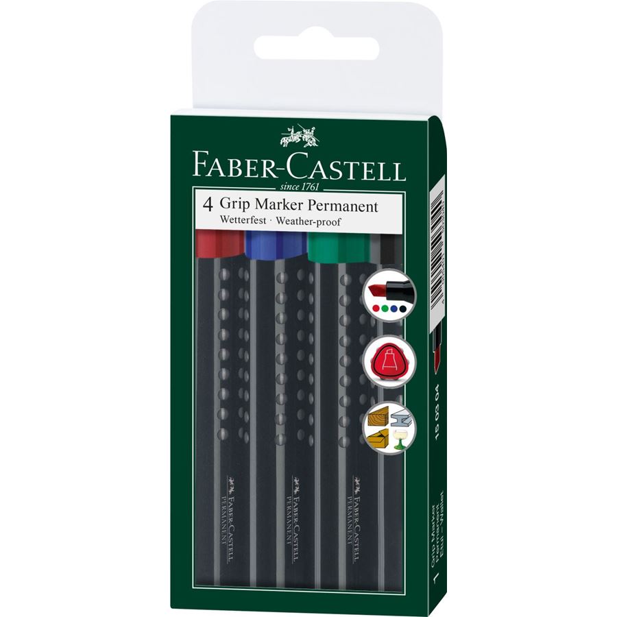 Faber-Castell - Marqueur permanent Grip 1503 biseau étui de 4