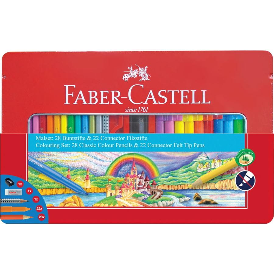 Faber-Castell - Colouring set Connector felt tip pen in a tin, 53 pieces
