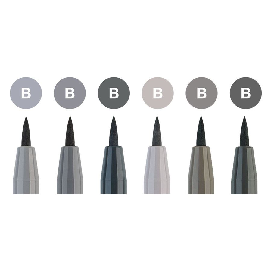 Faber-Castell - Feutre Pitt Artist Pen, boîte de 6, nuances gris
