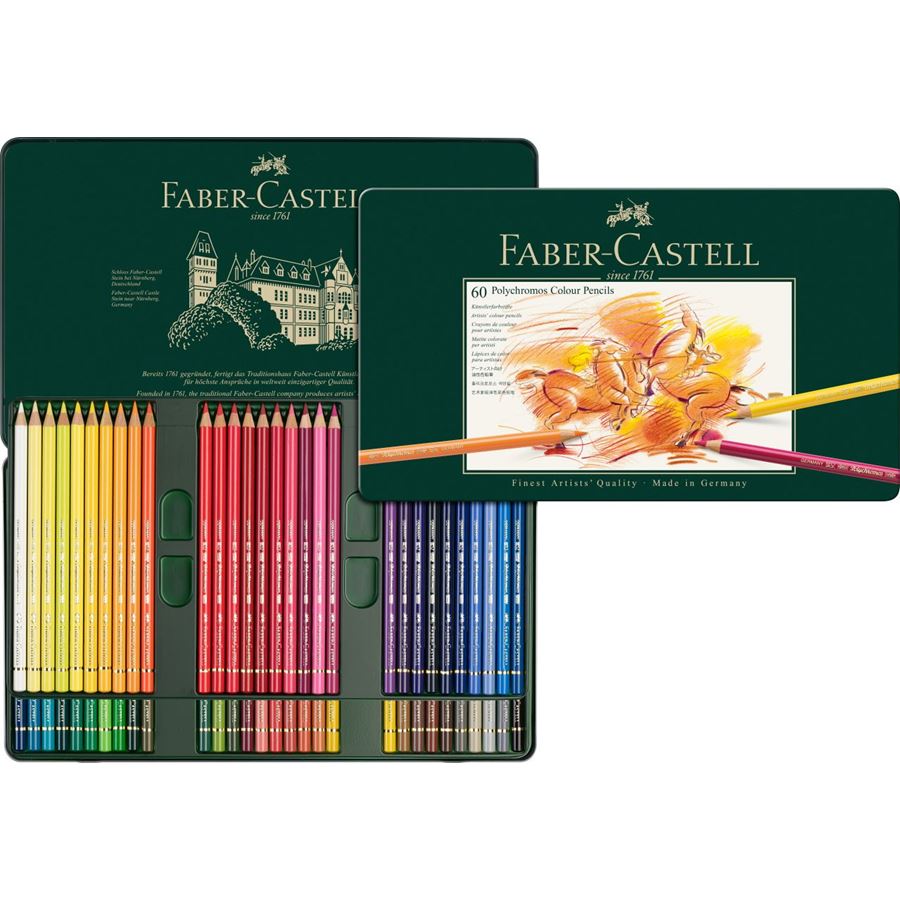 Faber-Castell - Crayons de couleur Polychromos, boîte métal de 60 pièces
