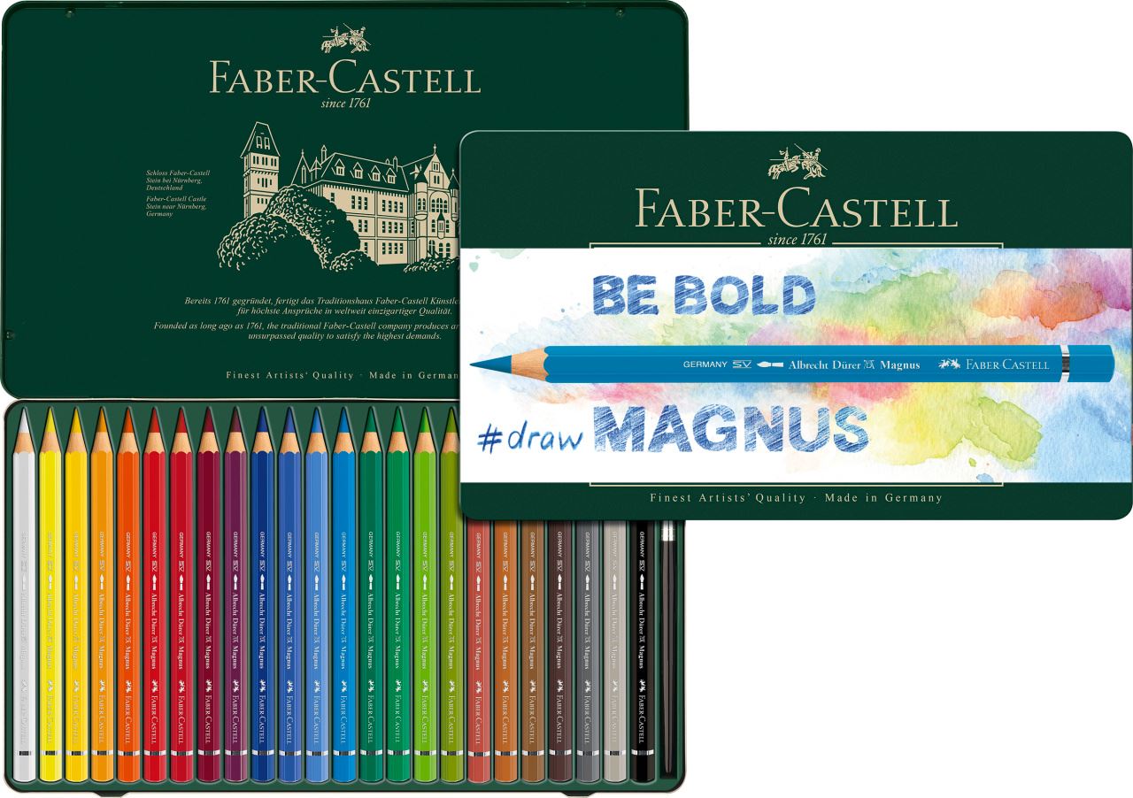 Faber-Castell - Crayons de couleur Albrecht Dürer Magnus boîte métal de 24