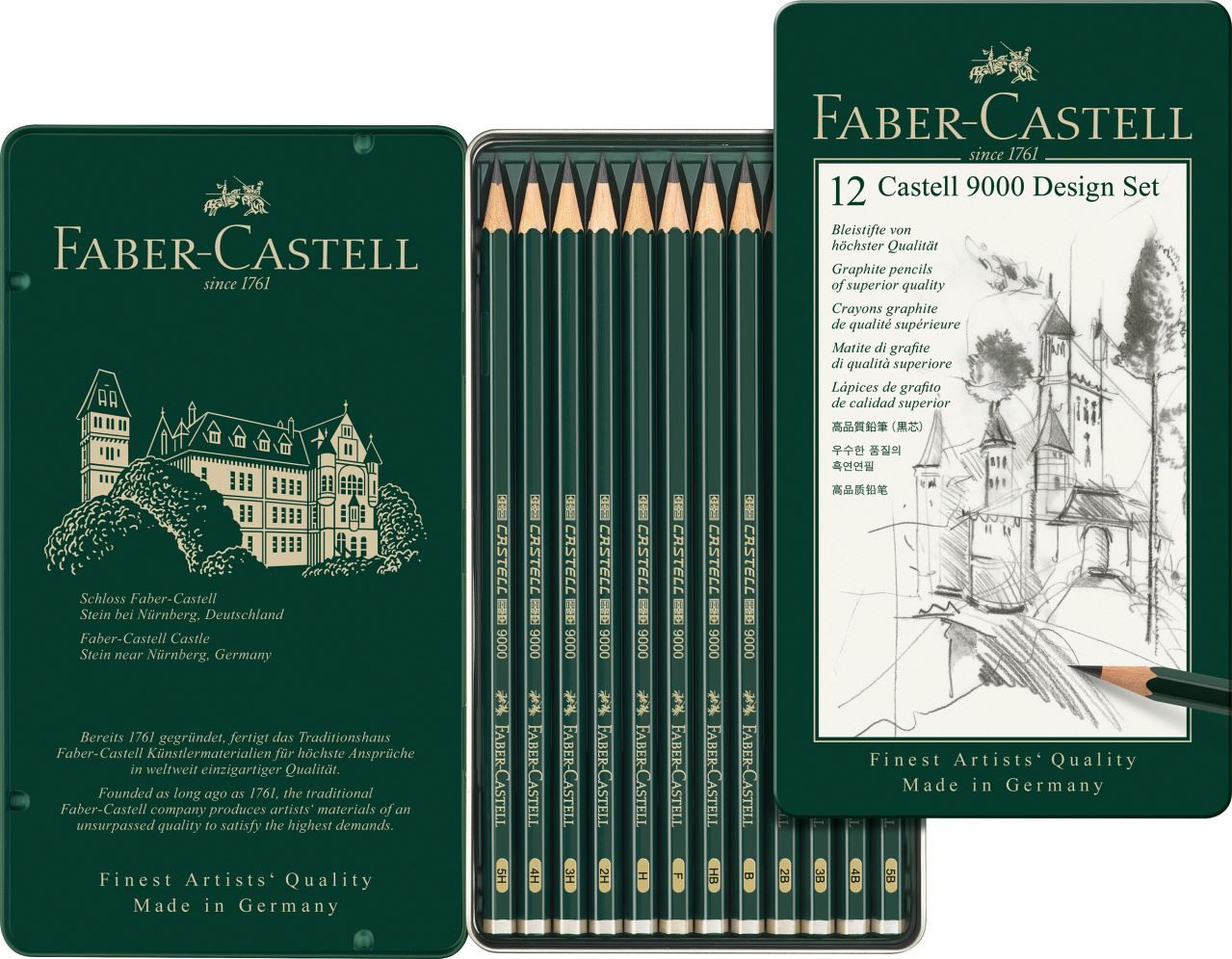 Faber-Castell - "Crayons graphite Castell 9000, set ""Design"" de 12"