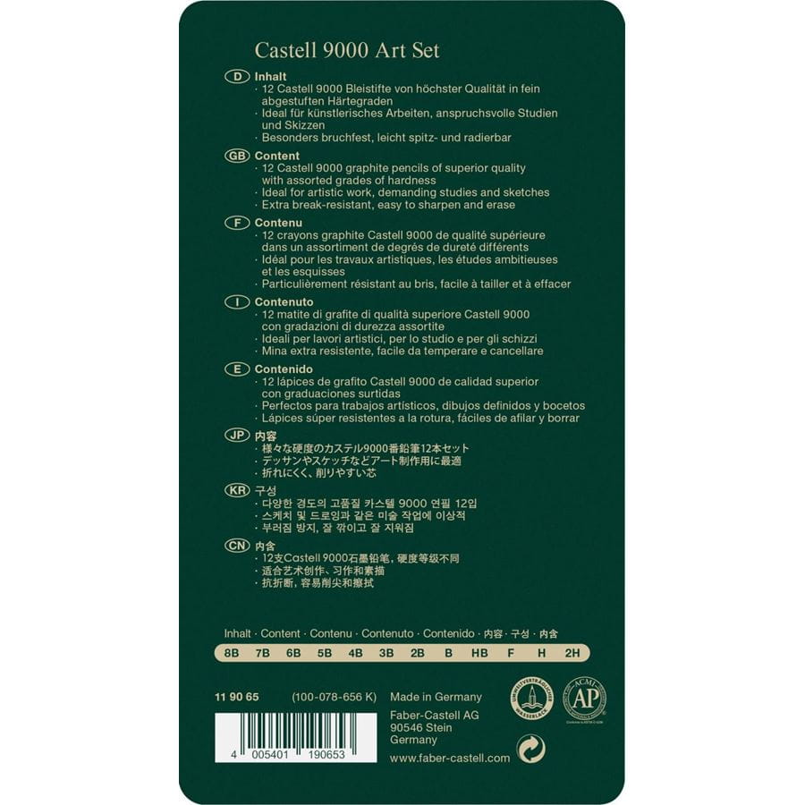 Faber-Castell - "Crayons graphite Castell 9000, set ""Art"" de 12"