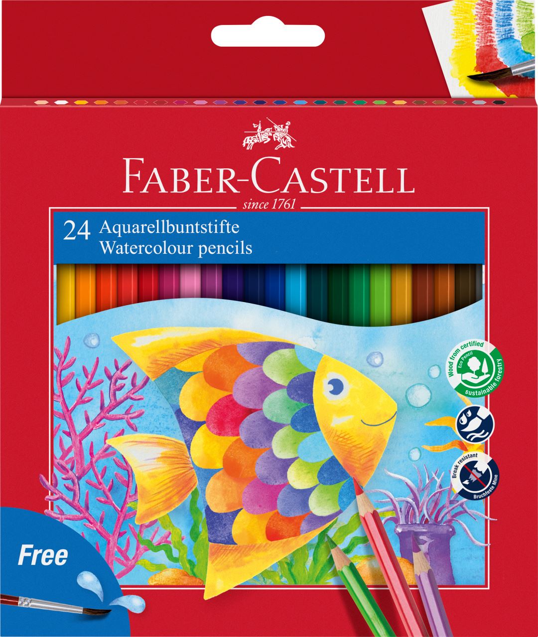 Faber-Castell - Crayons aquarellables Étui de 24 - pinceau inclus