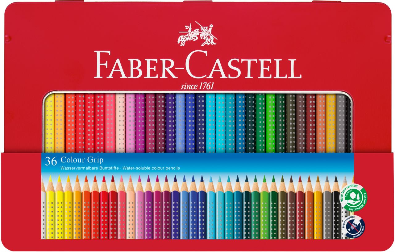 Faber-Castell - Crayon de couleur Colour Grip boîte métal de 36