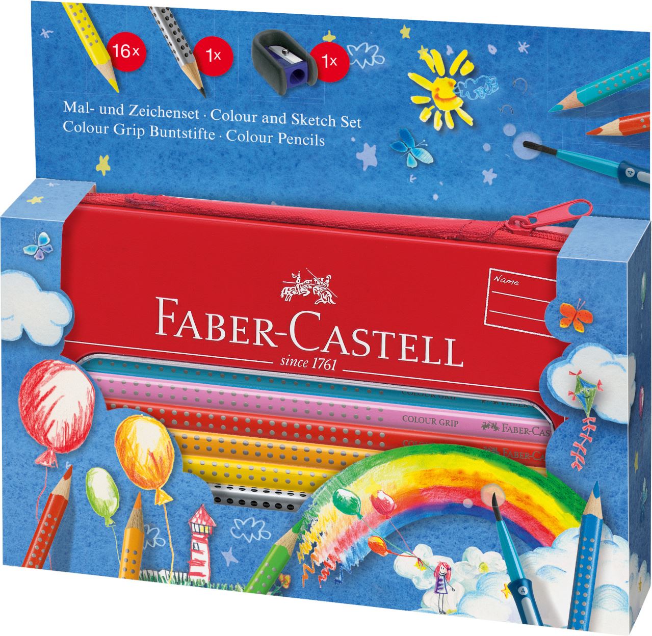 Faber-Castell - Colour Grip colouring set Balloon in a tin, 18 pieces