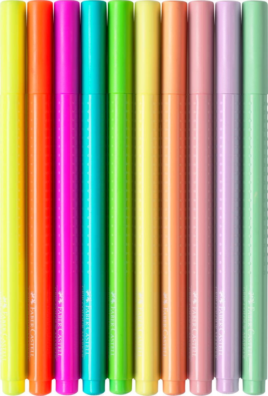 Faber-Castell - Stylo-feutre à néon + pastel, portefeuille en carton 10