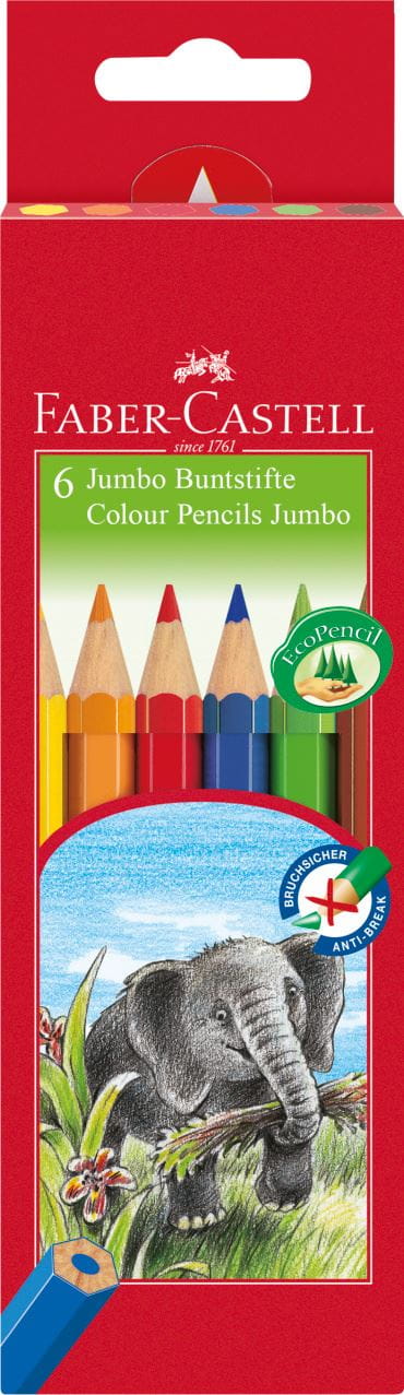 Faber-Castell - Crayons de couleur Jumbo éléphant étui de 6 pièces