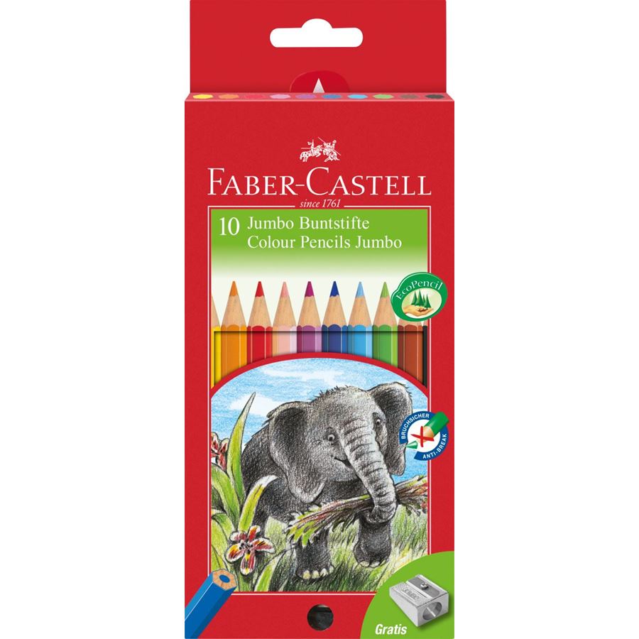 Faber-Castell - Crayons de couleur Jumbo éléphant étui de 10 pièces