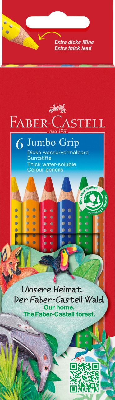 Faber-Castell - Crayons de couleur Jumbo Grip étui de 6