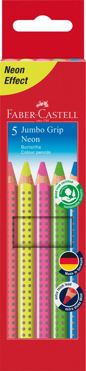 Faber-Castell - Crayons de couleur Grip Neon étui de 5