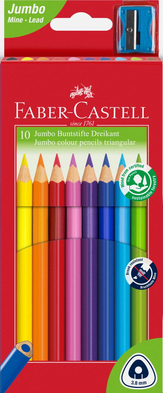 Faber-Castell - Crayon couleur triangulaire Jumbo étui de 10