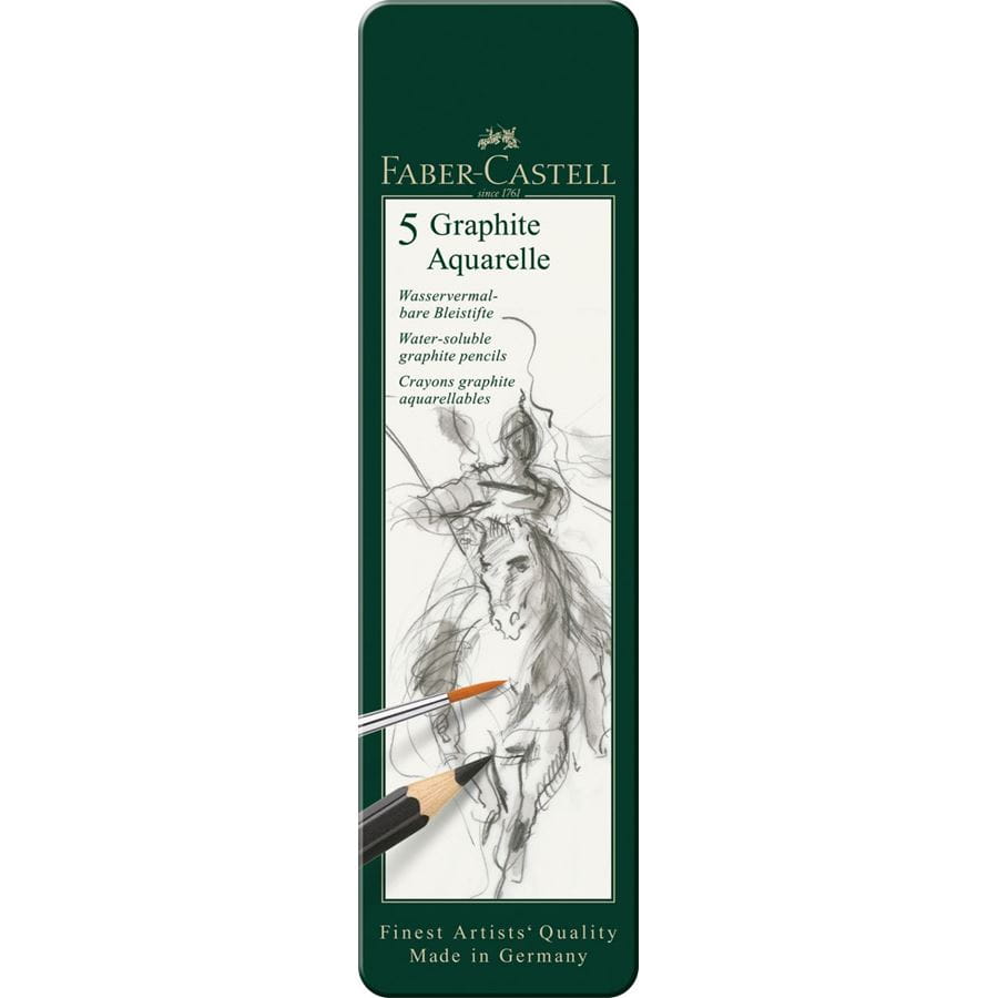 Faber-Castell - Crayons Graphite Aquarelle, boîte métal de 5, HB/2B/4B/6B/8B