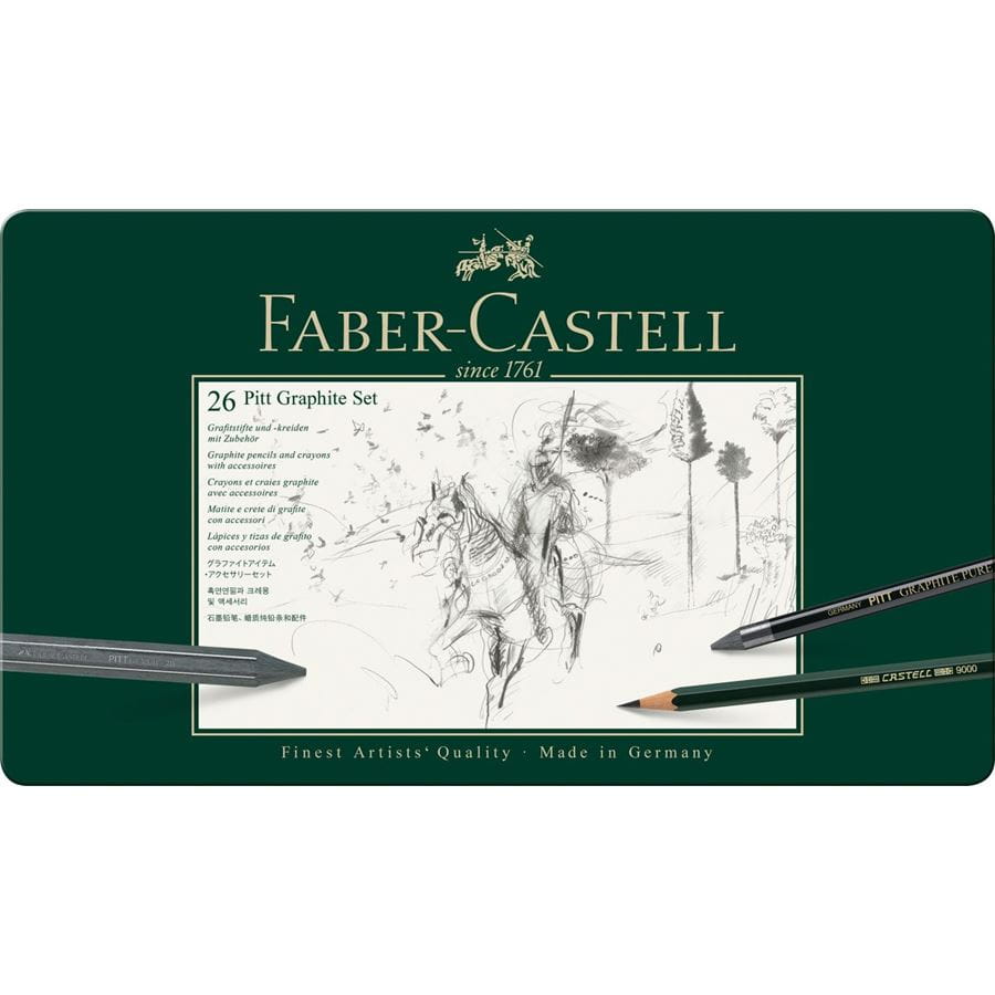 Faber-Castell - Set de crayons Pitt Graphite, boîte métal de 26 pièces