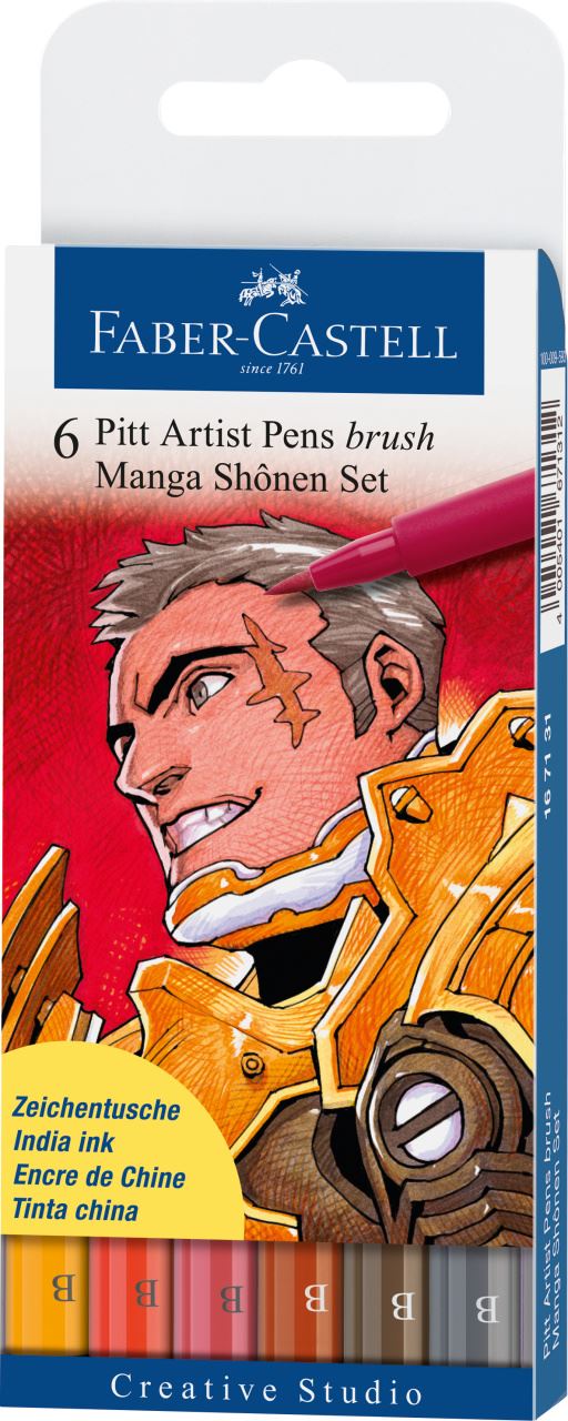Faber-Castell - Feutre Pitt Artist Pen, boîte de 6, Manga Shônen