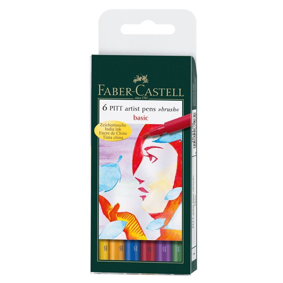 Faber-Castell - Feutre Pitt Artist Pen, boîte de 6, couleurs de base