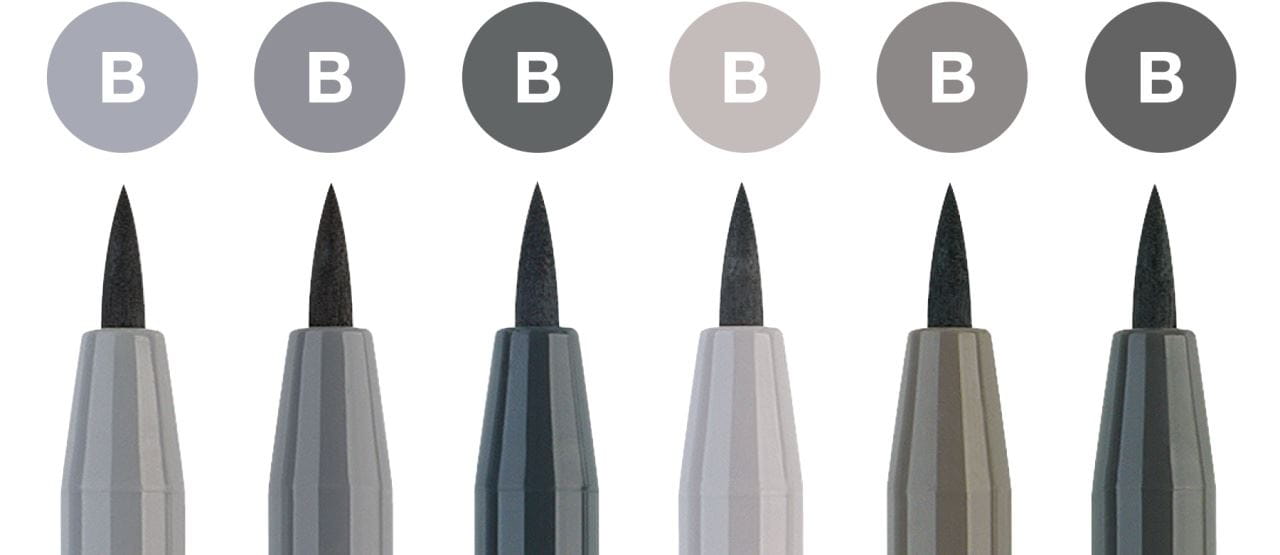 Faber-Castell - Feutre Pitt Artist Pen, boîte de 6, nuances gris