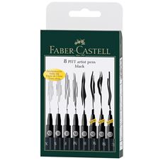 Faber-Castell - Feutre Pitt Artist Pen, boîte de 8 noir XS/S/F/M/B/SB/SC/1.5