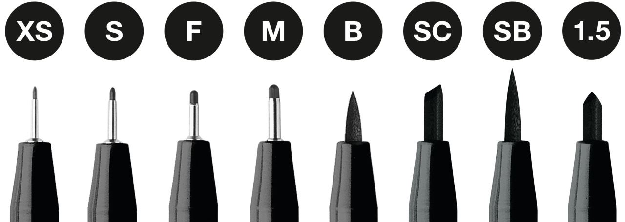 Faber-Castell - Feutre Pitt Artist Pen, boîte de 8 noir XS/S/F/M/B/SB/SC/1.5