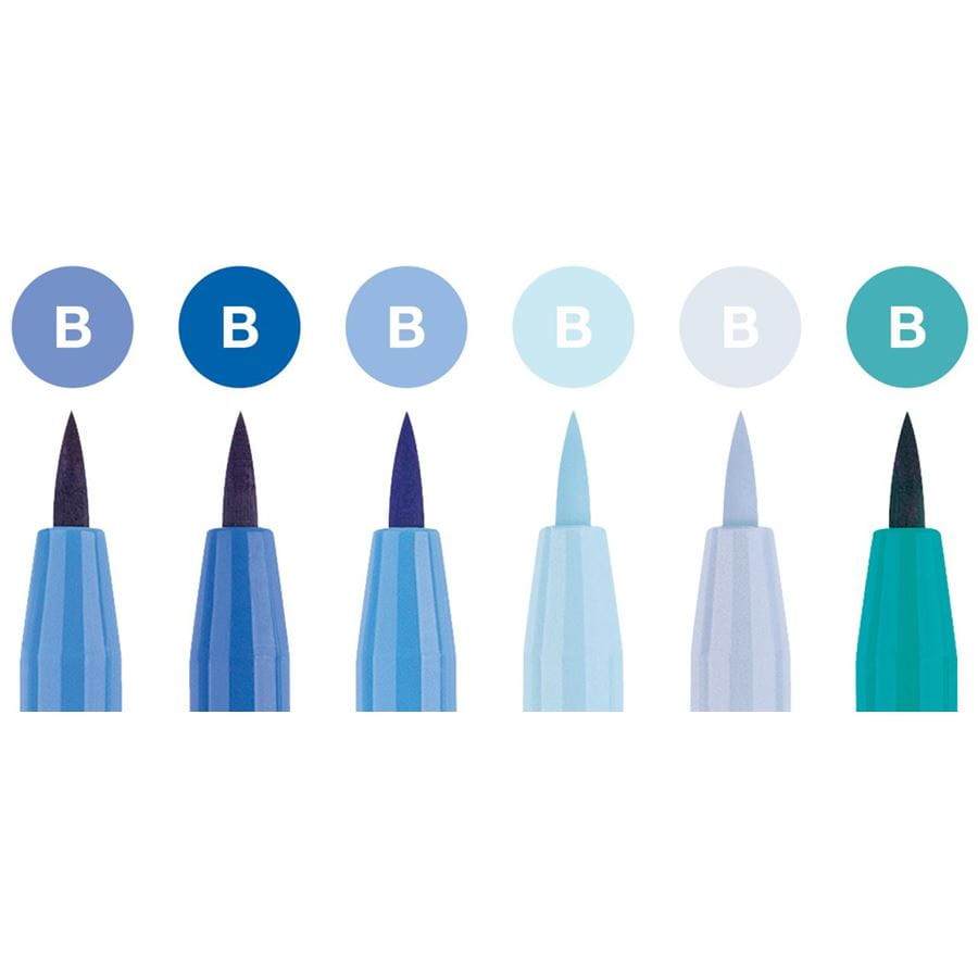 Faber-Castell - Feutre Pitt Artist Pen, boîte de 6, nuances de bleu
