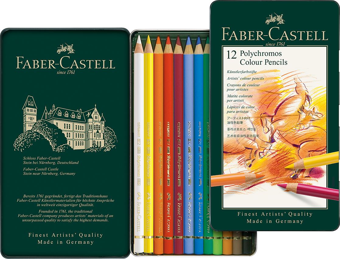 Faber-Castell - Crayons de couleur Polychromos, boîte métal de 12 pièces